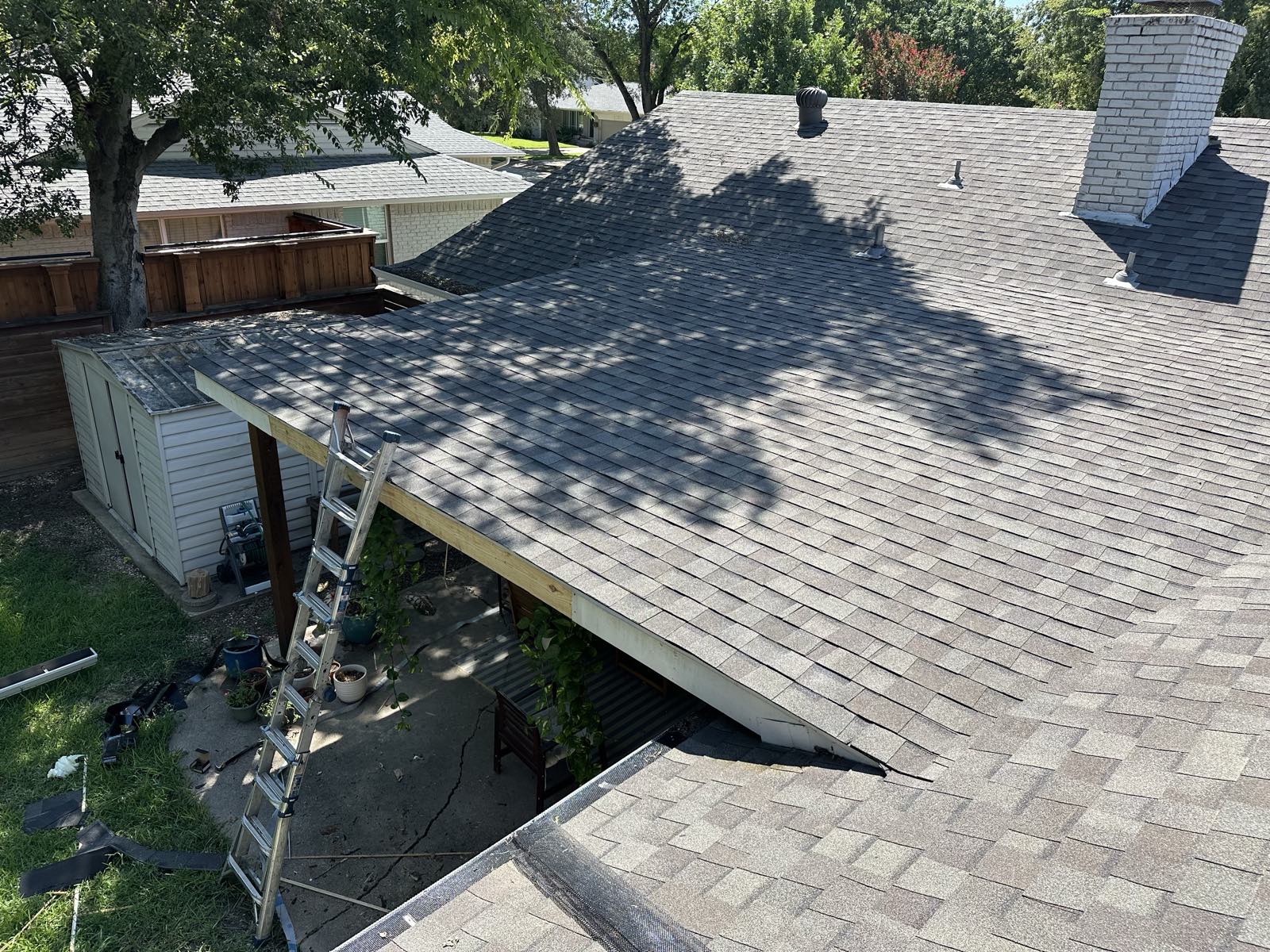 Patio cover roof from above during rebuild