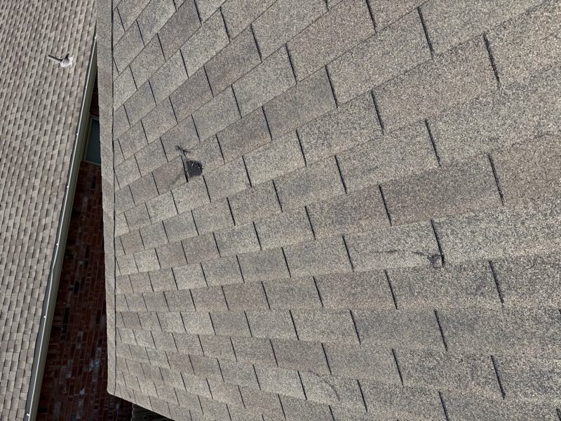 Impact mark left on a shingle by hail