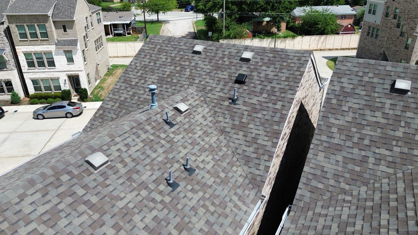 Multi-unit roof planes from above